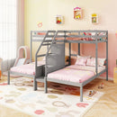 Twin Over Twin and Twin Bunk Bed with Storage Staircase and Guardrail for 3 Kids Teens by LJGDeals