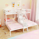 Twin Over Twin and Twin Bunk Bed with Storage Staircase and Guardrail for 3 Kids Teens by LJGDeals
