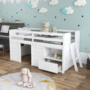 Twin Size Solid Wood Low Loft Bed with Storage and Drawer-White by LJGDeals