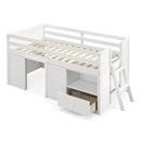 Twin Size Solid Wood Low Loft Bed with Storage and Drawer-White by LJGDeals