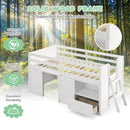Twin Size Solid Wood Low Loft Bed with Storage and Drawer-White by LJGDeals