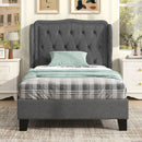 Twin Size Bed Frame with Button Tufted Wingback Headboard and Storage Space-Gray by LJGDeals
