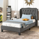 Twin Size Bed Frame with Button Tufted Wingback Headboard and Storage Space-Gray by LJGDeals