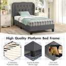 Twin Size Bed Frame with Button Tufted Wingback Headboard and Storage Space-Gray by LJGDeals