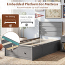 Twin Size Bed Frame with Storage Drawers and Headboard