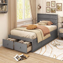 Twin Size Bed Frame with Storage Drawers and Headboard