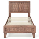 Twin Size Bed Frame Mid Century with Woven Accent Headboard by LJGDeals