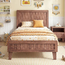 Twin Size Bed Frame Mid Century with Woven Accent Headboard by DirectDeals