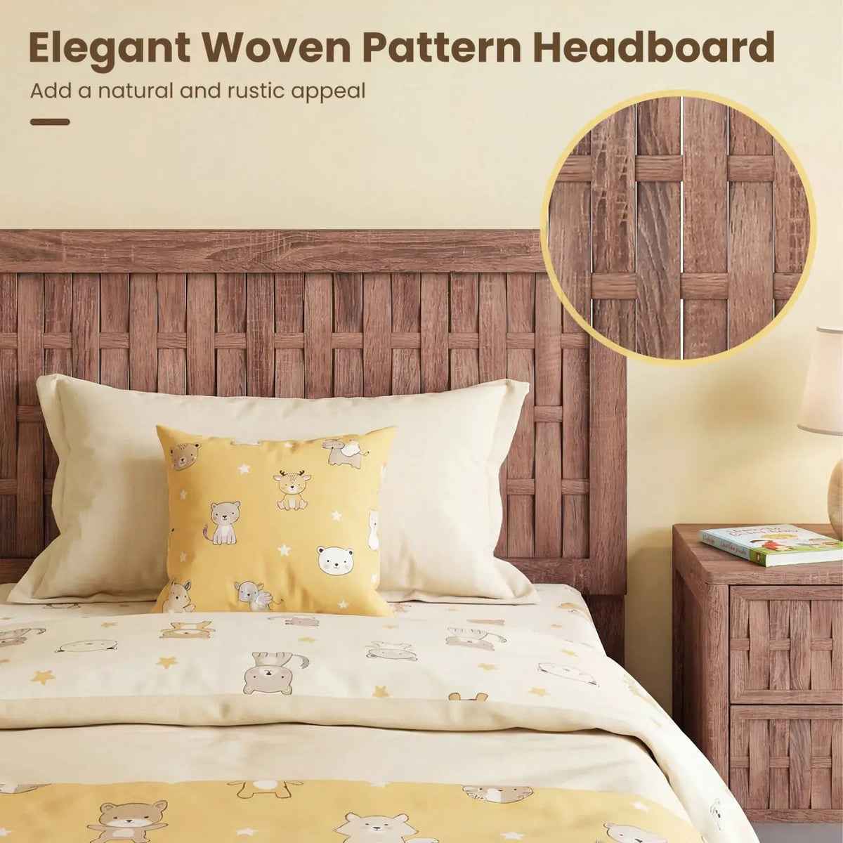 Twin Size Bed Frame Mid Century with Woven Accent Headboard, photo 7 of 16