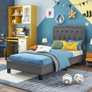 Twin Size Bed Frame with 46 Inch Tall Button Tufted Headboard-Gray by LJGDeals