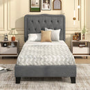Twin Size Bed Frame with 46 Inch Tall Button Tufted Headboard-Gray by DirectDeals