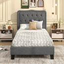 Twin Size Bed Frame with 46 Inch Tall Button Tufted Headboard-Gray by LJGDeals
