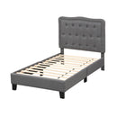 Twin Size Bed Frame with 46 Inch Tall Button Tufted Headboard-Gray by LJGDeals