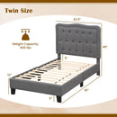 Twin Size Bed Frame with 46 Inch Tall Button Tufted Headboard-Gray by DirectDeals