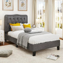 Twin Size Bed Frame with 46 Inch Tall Button Tufted Headboard-Gray by LJGDeals