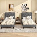 Twin Size Bed Frame with 46 Inch Tall Button Tufted Headboard-Gray by DirectDeals