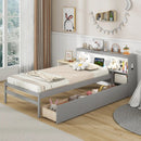 Twin Size Bed Frame with LED Light and Bookcase Headboard by LJGDeals