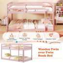 Twin Size Bunk Bed with High Guardrails and Integrated Ladder-Pink by LJGDeals