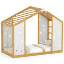 Twin Size Climbing Bed 2-in-1 Montessori Floor Bed with Monkey Bars-Natural and White by LJGDeals