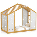 Twin Size Climbing Bed 2-in-1 Montessori Floor Bed with Monkey Bars-Natural and White