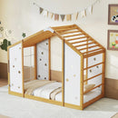 Twin Size Climbing Bed 2-in-1 Montessori Floor Bed with Monkey Bars-Natural and White by LJGDeals