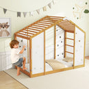 Twin Size Climbing Bed 2-in-1 Montessori Floor Bed with Monkey Bars-Natural and White
