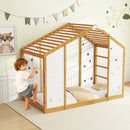 Twin Size Climbing Bed 2-in-1 Montessori Floor Bed with Monkey Bars-Natural and White by LJGDeals