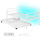 Adjustable Metal Twin Size Daybed with Charging Station and LED Light-Black by DirectDeals
