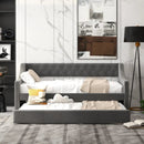 Twin Size Daybed with Trundle Sofa Bed with Curved Armrests and Backrest-Gray by LJGDeals