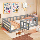 Twin Size Floor Bed with High Fence and Door Playhouse for Kids by LJGDeals