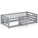 Twin Size Floor Bed with High Fence and Door Playhouse for Kids by LJGDeals