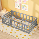 Twin Size Floor Bed with High Fence and Door Playhouse for Kids by LJGDeals