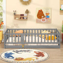 Twin Size Floor Bed with High Fence and Door Playhouse for Kids by LJGDeals