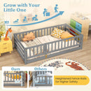 Twin Size Floor Bed with High Fence and Door Playhouse for Kids by LJGDeals