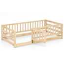 Twin Size Floor Bed with High Fence and Door Playhouse for Kids by LJGDeals