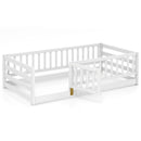 Twin Size Floor Bed with High Fence and Door Playhouse for Kids by LJGDeals