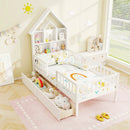 Twin Size House Bed Kids Montessori Bed with House-Shaped Storage Headboard-White by LJGDeals