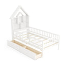 Twin Size House Bed Kids Montessori Bed with House-Shaped Storage Headboard-White by LJGDeals