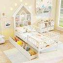 Twin Size House Bed Kids Montessori Bed with House-Shaped Storage Headboard-White by LJGDeals