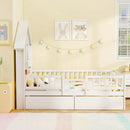 Twin Size House Bed Kids Montessori Bed with House-Shaped Storage Headboard-White by LJGDeals