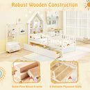 Twin Size House Bed Kids Montessori Bed with House-Shaped Storage Headboard-White by LJGDeals