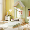 Twin Size House Bed with House Shape Roof and Semi-Fence by LJGDeals