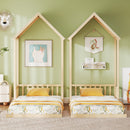 Twin Size House Bed with House Shape Roof and Semi-Fence