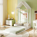 Twin Size House Bed with House Shape Roof and Semi-Fence by LJGDeals