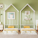 Twin Size House Bed with House Shape Roof and Semi-Fence by LJGDeals
