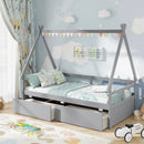 Twin Size House Bed with Roof and Safety Guardrail by LJGDeals