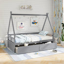 Twin Size House Bed with Roof and Safety Guardrail by LJGDeals