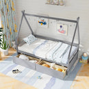 Twin Size House Bed with Roof and Safety Guardrail by LJGDeals