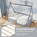 Twin Size House Bed with Roof and Safety Guardrail