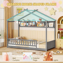 Twin Size House Bed with Storage Shelf and Headboard-Gray